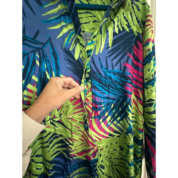 La Mer Luxe Women's Multicolor Palm Print Button Up Shirt Dress Size Large - Picture 3 of 7